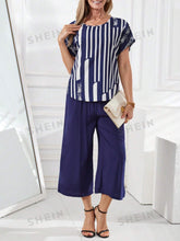 EMERY ROSE Women's Striped Batwing Short Sleeve Top And Pant Set